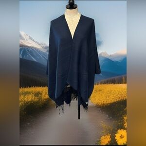 Reversible Wrap Shawl Two Gray and Navy Tone One Size